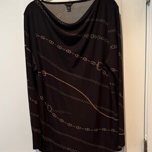 Ann Taylor XL Black with Gold Chain Print Long Sleeve Top